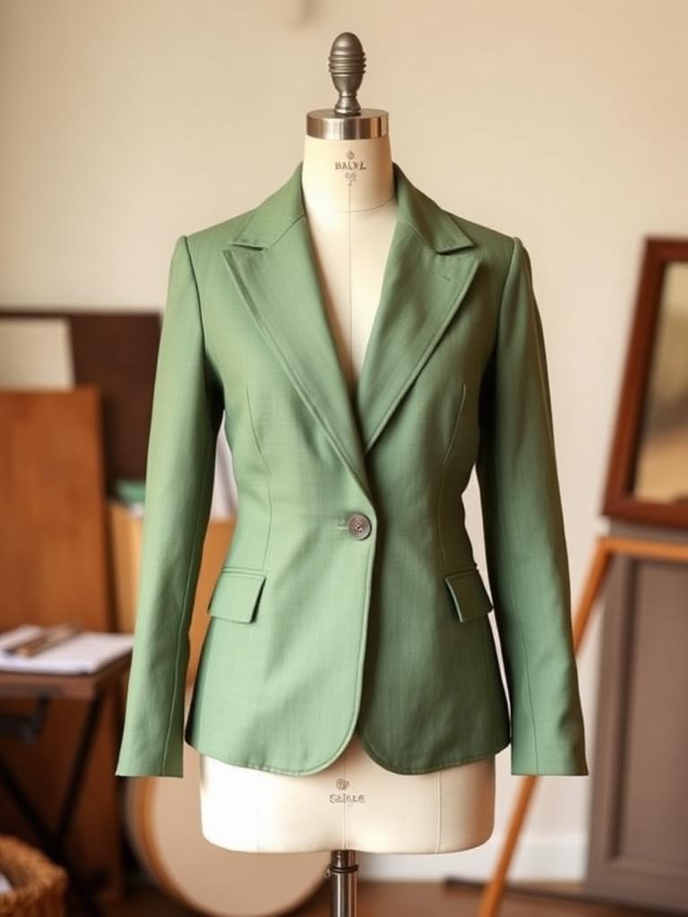 Tailored sage linen blazer on a dress form